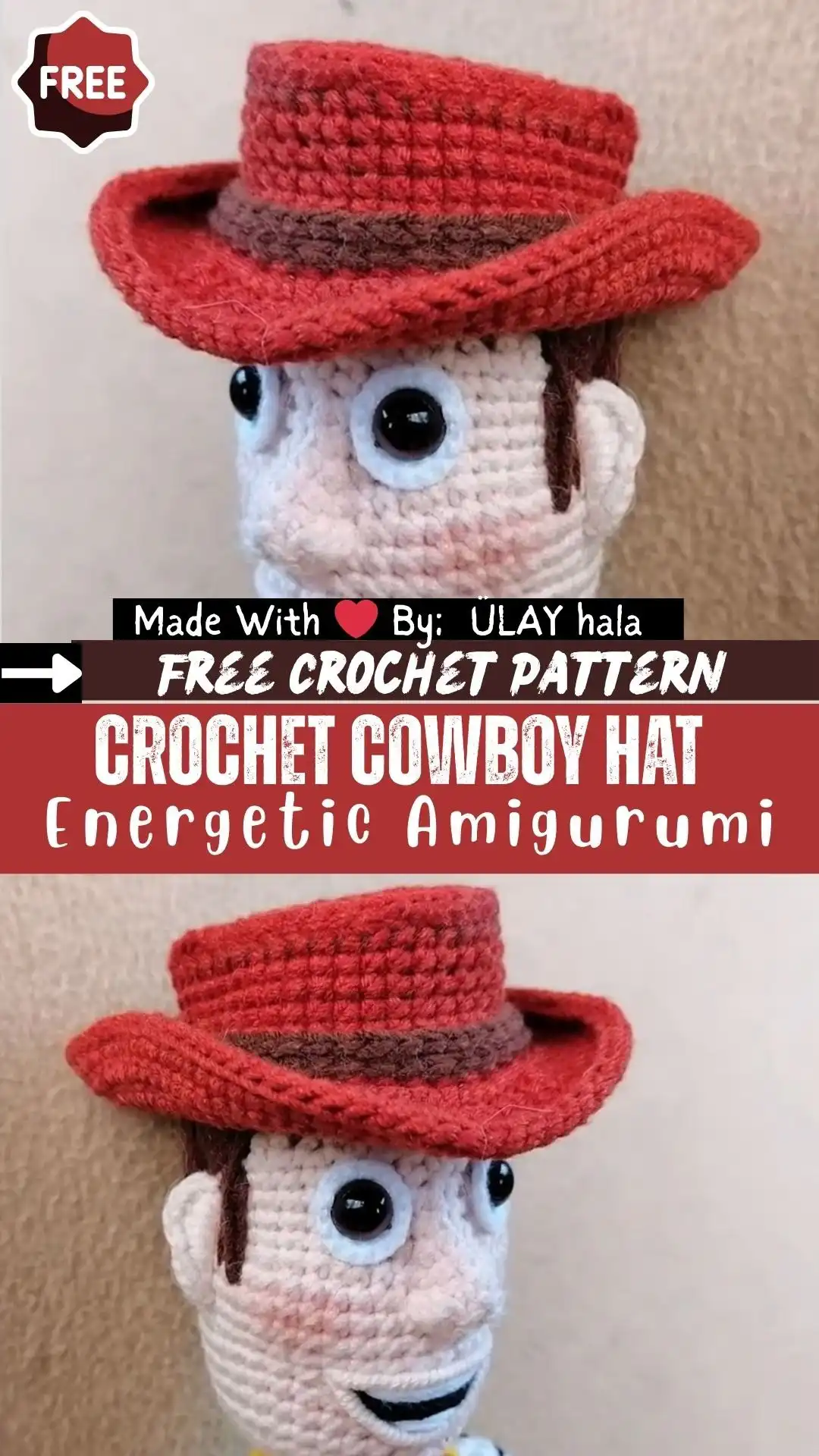 Spectacular crochet Western cowboy hat pattern, a miniature version with iconic creases and a contrasting band.