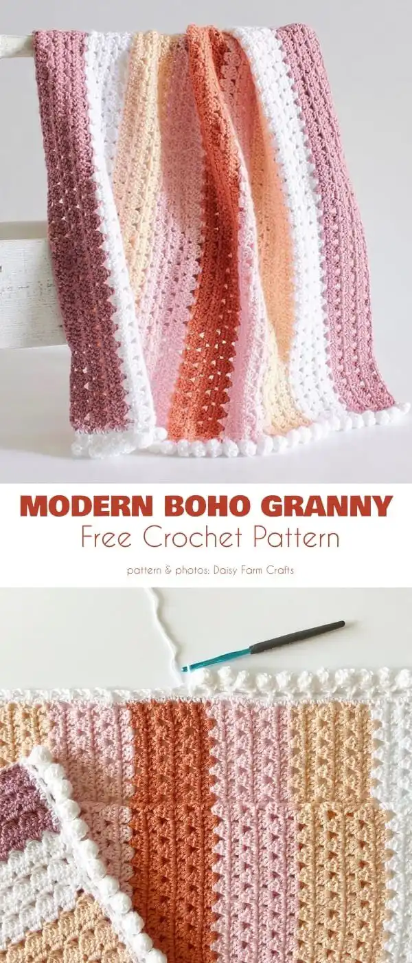 Modern Granny Blanket Free Crochet Patterns Are the Best 3 Bohemian-style hexagonal granny throw in earthy tones with a soft drape, representing Modern Granny Blanket Free Crochet Patterns.