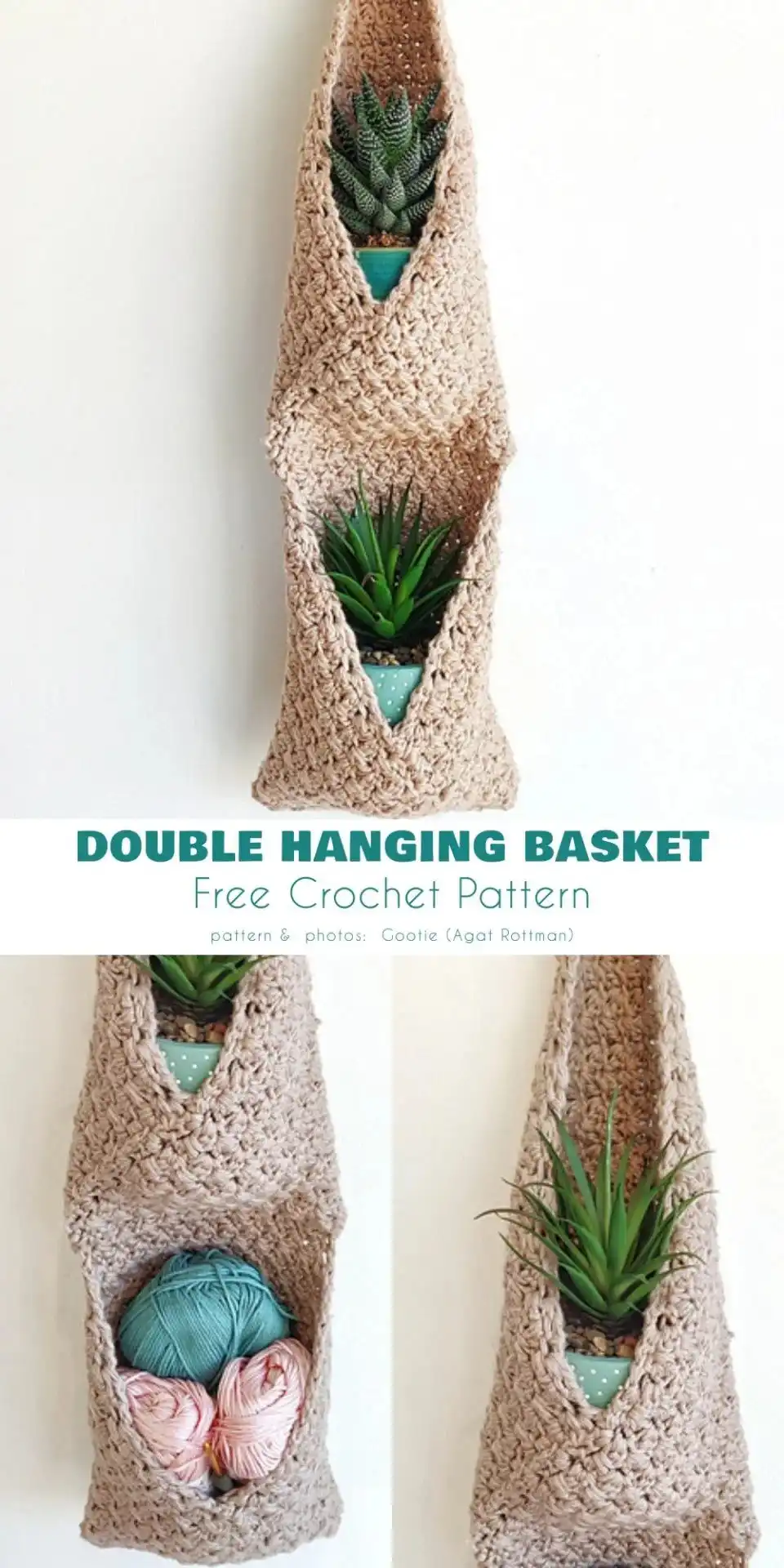 Textured Suzette double hanging crochet basket in a neutral tone, ideal for Scandinavian interior design