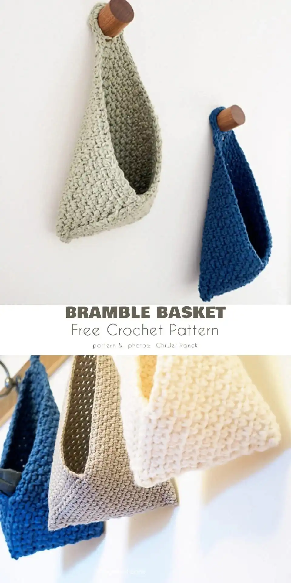 A modern Bramble textured crochet basket holding a plant, showcasing simplicity and sophisticated stitch definition