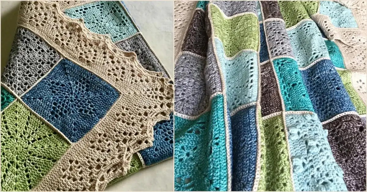Nature Inspired Year Round crochet blanket showcasing various seasonal squares