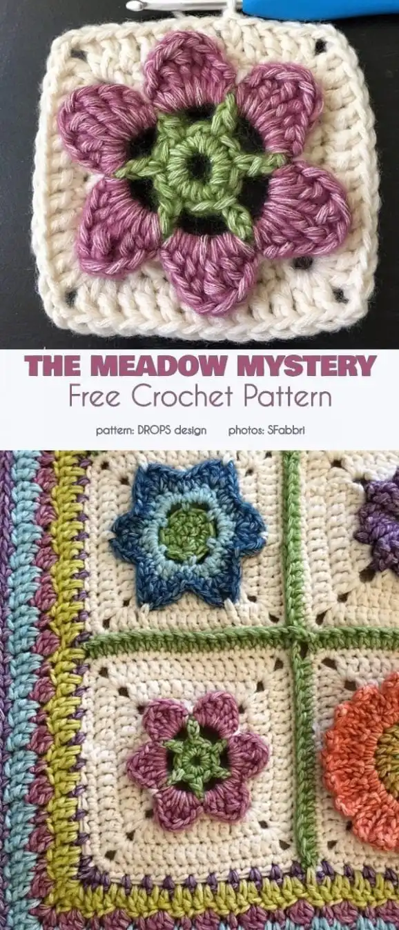 Stylishly displayed Nature's Walk crochet blanket with multiple seasonal themes