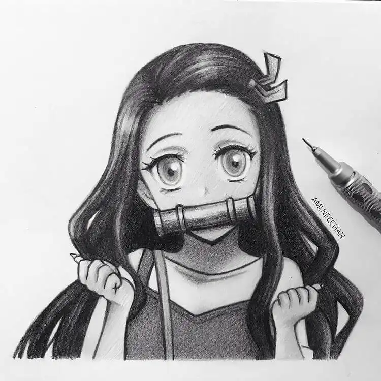 Beautiful Nezuko drawing capturing her kind and caring expression from Demon Slayer