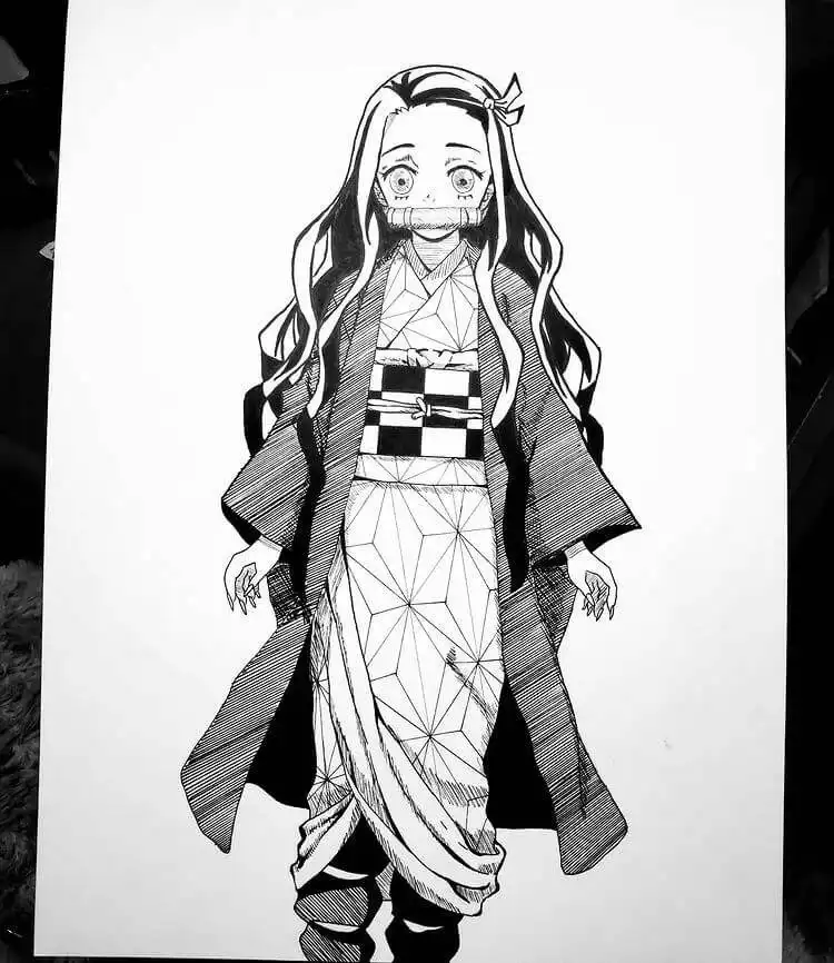 Nezuko line art drawing, perfect for practicing inking and understanding structure