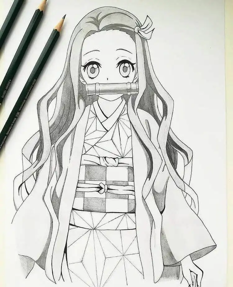 Easy Nezuko drawing with simple lines and shapes, ideal for beginner artists