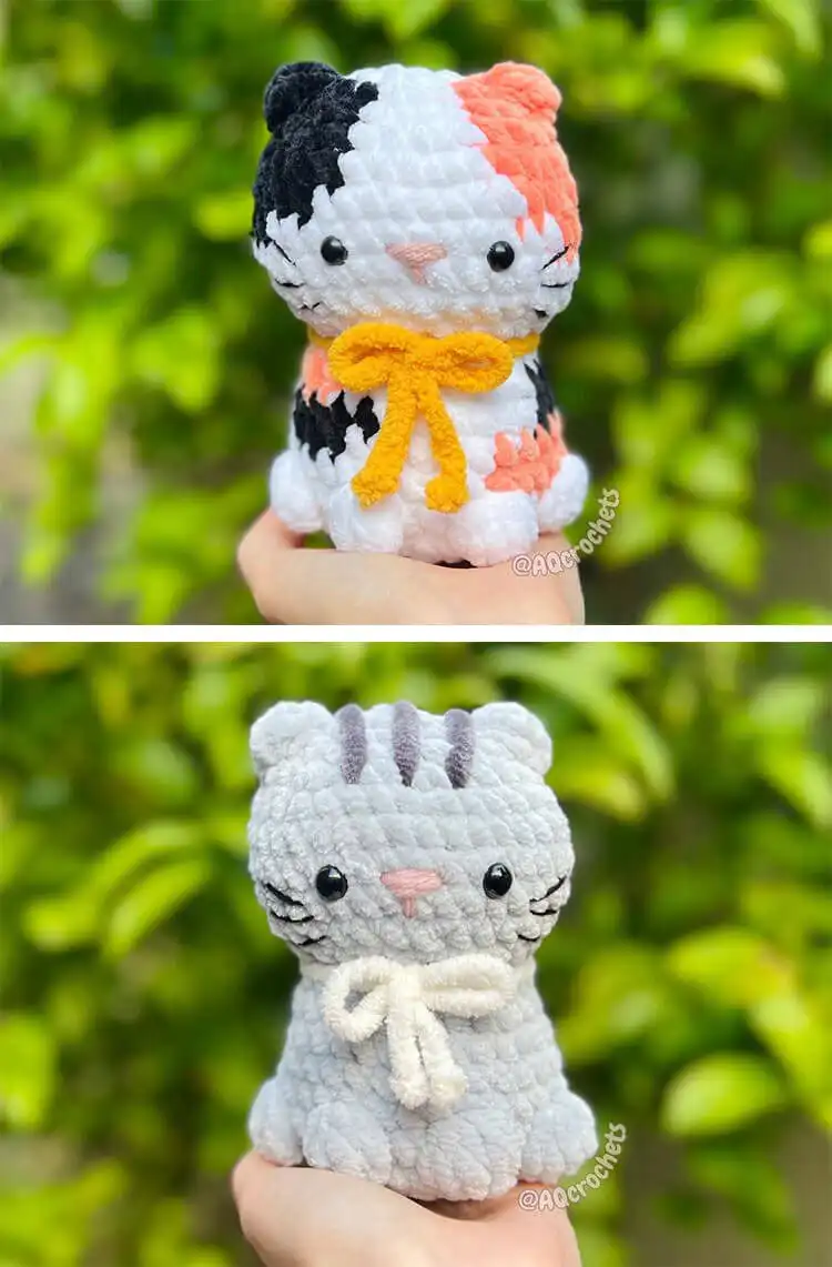 No-Sew Amigurumi Crochet Patterns No-Sew Bronto 20 A charming no-sew calico cat amigurumi with patches of white, black, and orange yarn.