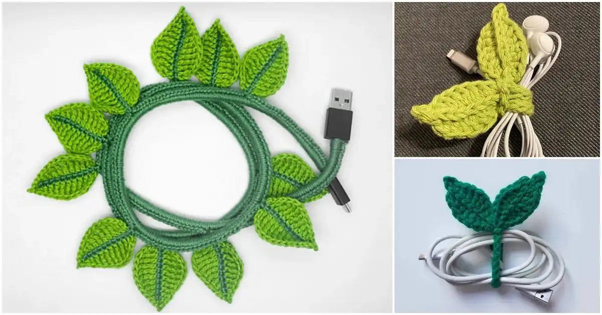 Collection of various crocheted cable organizer designs showcasing different styles and colors