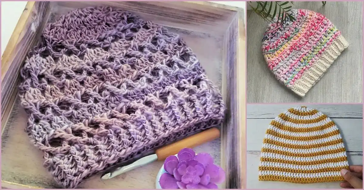 Collection of colorful crocheted not-given beanies perfect for autumn