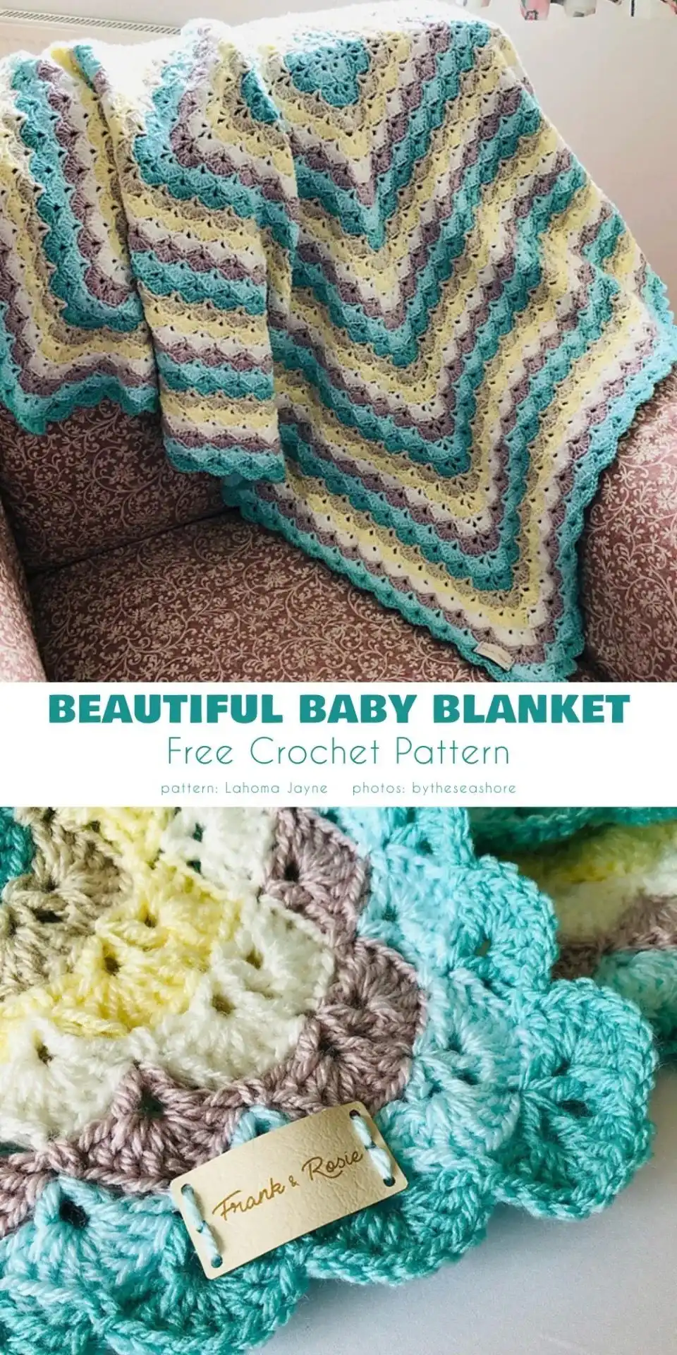 Close-up of a delicate white crocheted lace baby blanket with intricate shell stitch details