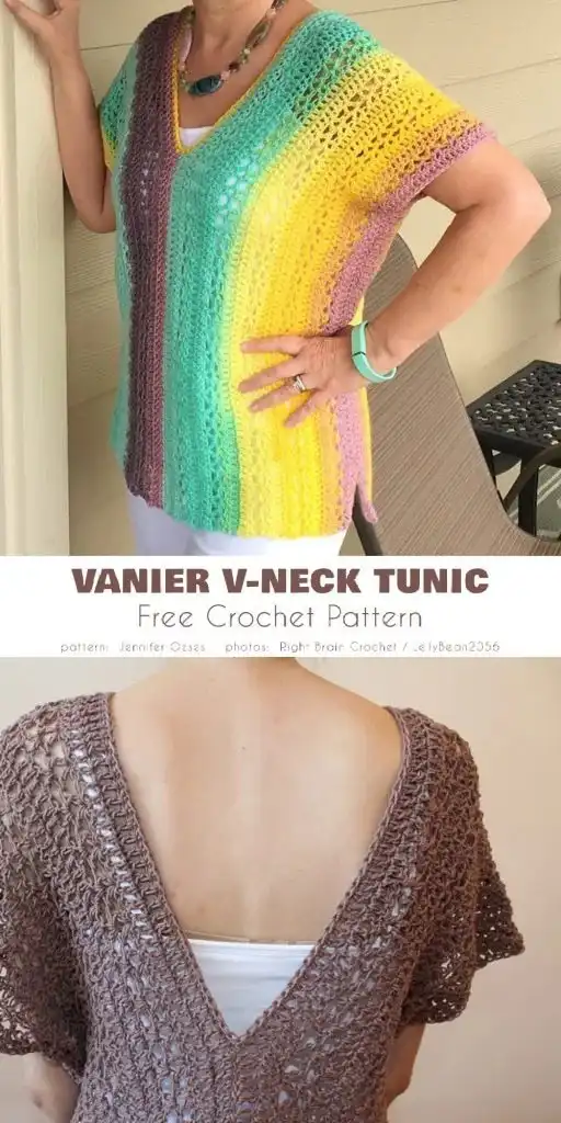 Close-up of a simple crocheted summer tunic made with single crochet stitches in a light, breathable yarn