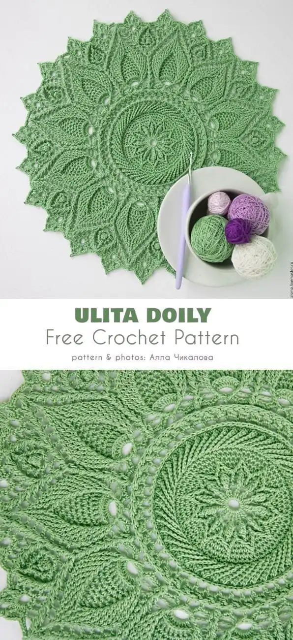 Densely stitched Ulita Doily Mandala in a solid color, perfect as a centerpiece