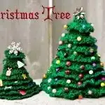 Playful striped crochet Christmas tree in multiple colors, adding a modern and cheerful touch.