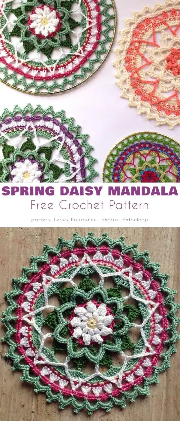 Spring Daisy Mandala with a prominent central daisy and textured concentric layers