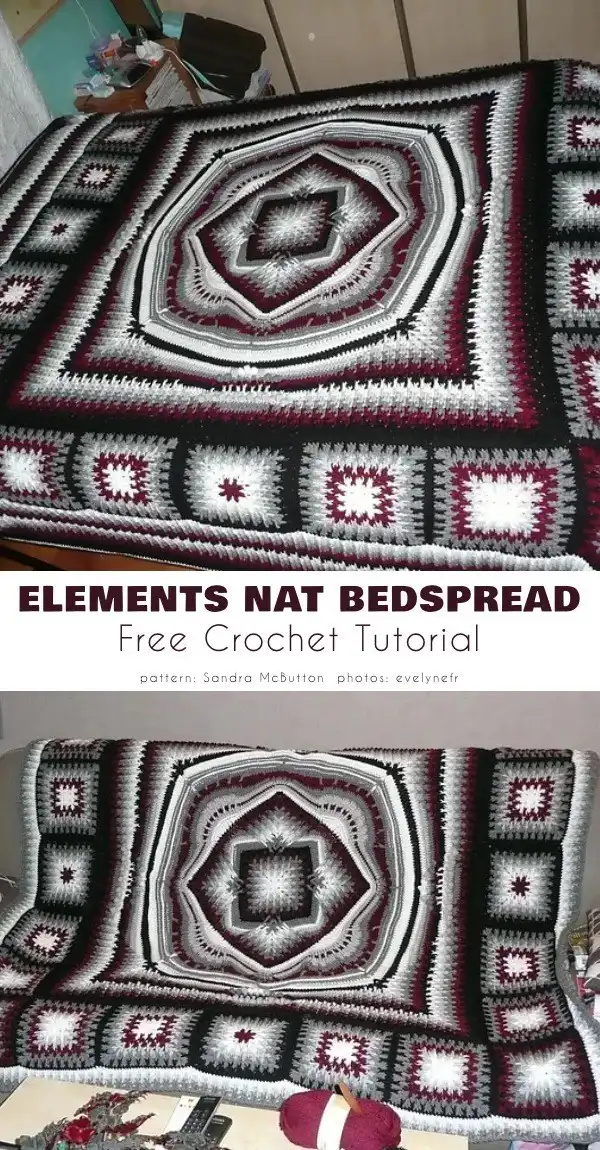 An Elements CAL bedspread with a central square expanding into a larger, seamless blanket with subtle color changes.
