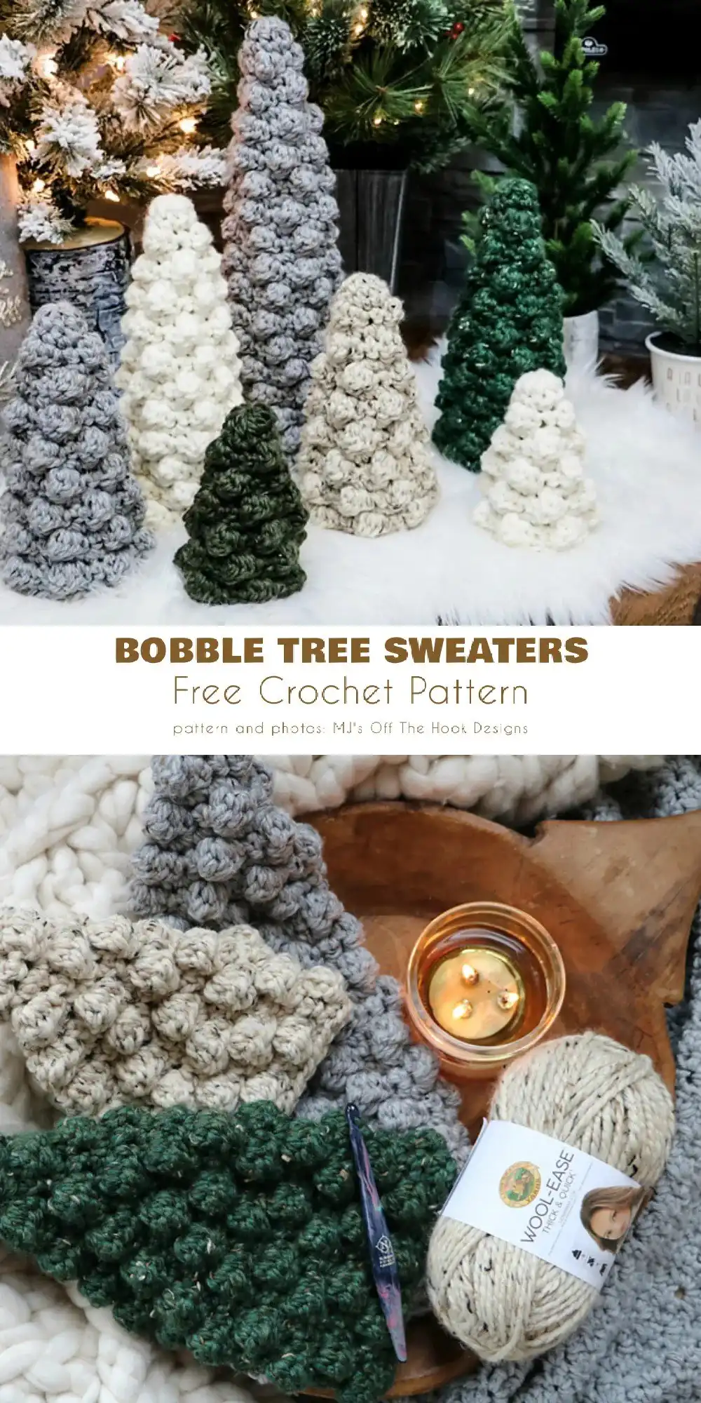 Elegant snowy white crochet Christmas tree with textured stitches resembling fresh snow.