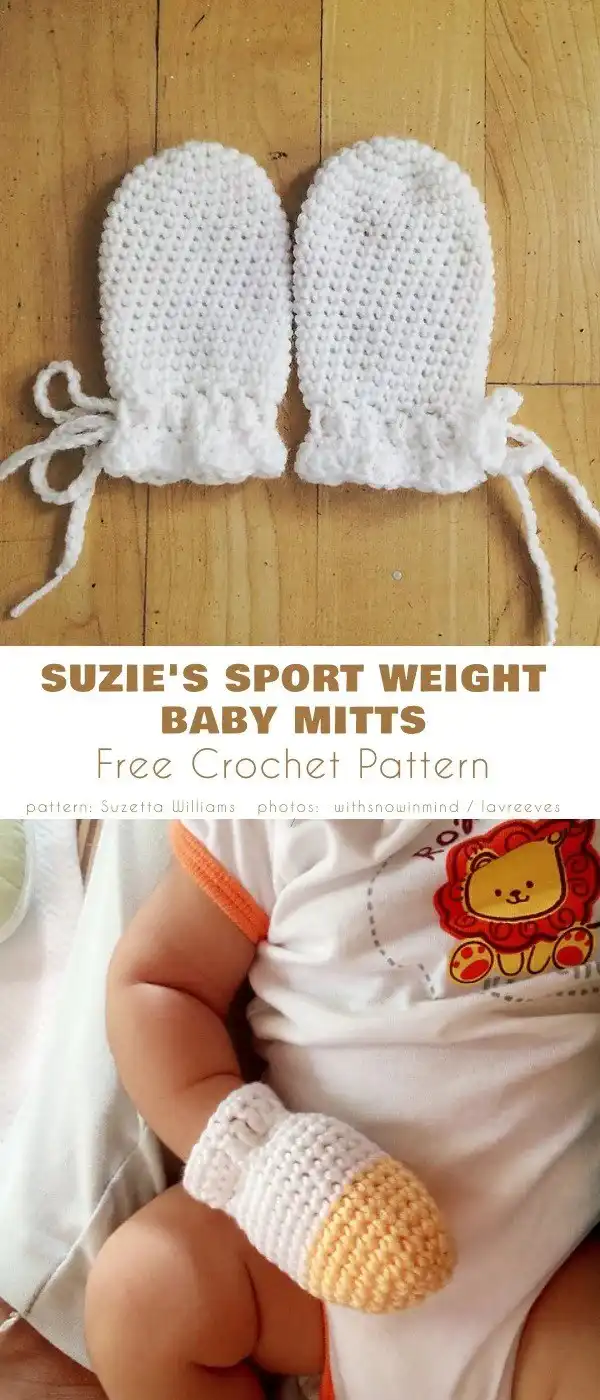 Durable and practical sport weight crocheted baby mitts, suitable for active infants (pattern 3)