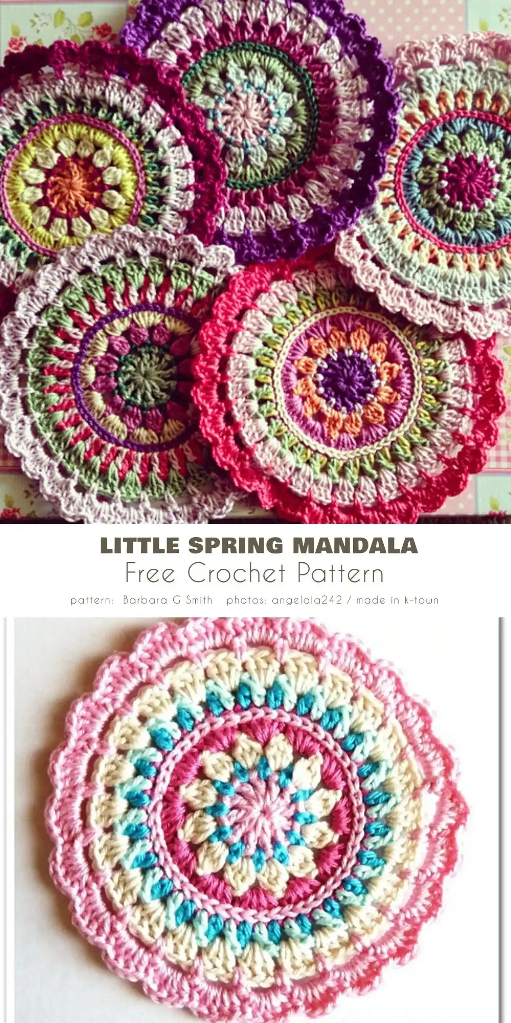 Vibrant and colorful Little Spring Mandala crochet design with concentric circles