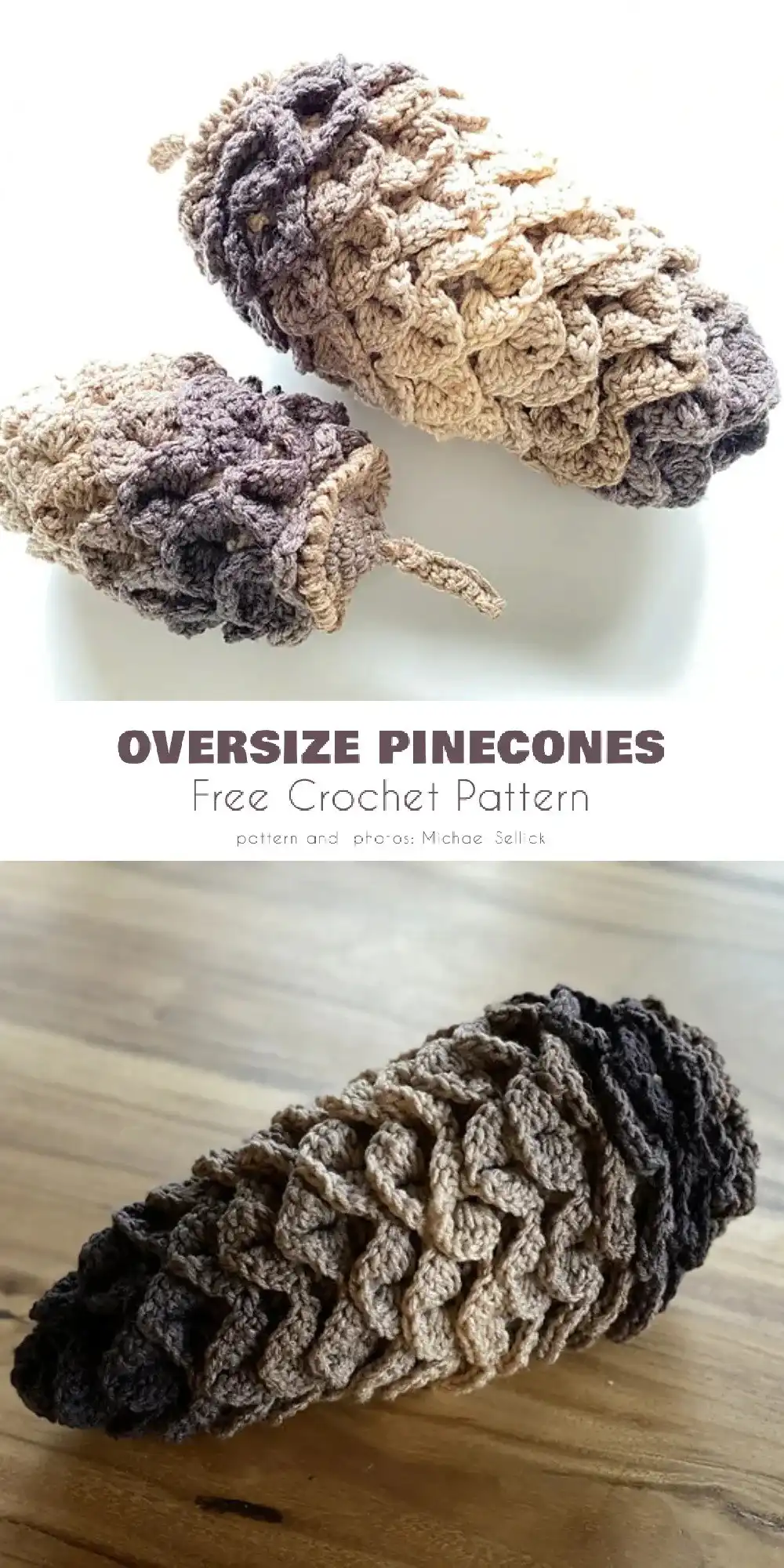 Elegant crocheted pine cone ornament showing intricate stitch work and natural colors, a beautiful 'not-given' pattern.