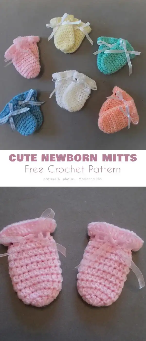 Simple and charming crocheted newborn baby mitts, emphasizing ease of creation and cuteness (pattern 4)