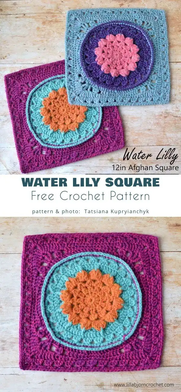 Beautiful water lily inspired crochet square motif for afghans
