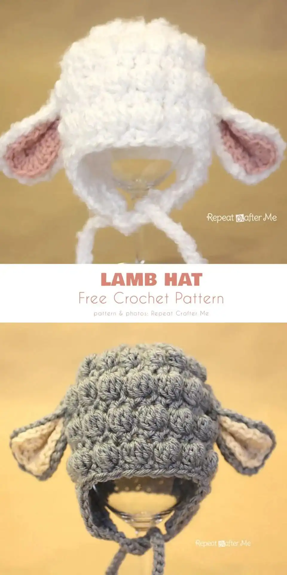 Detailed view of a sweet crochet lamb hat with prominent puff stitches mimicking wool texture.