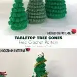Charming brown gingerbread-inspired crochet Christmas tree with embroidered details.