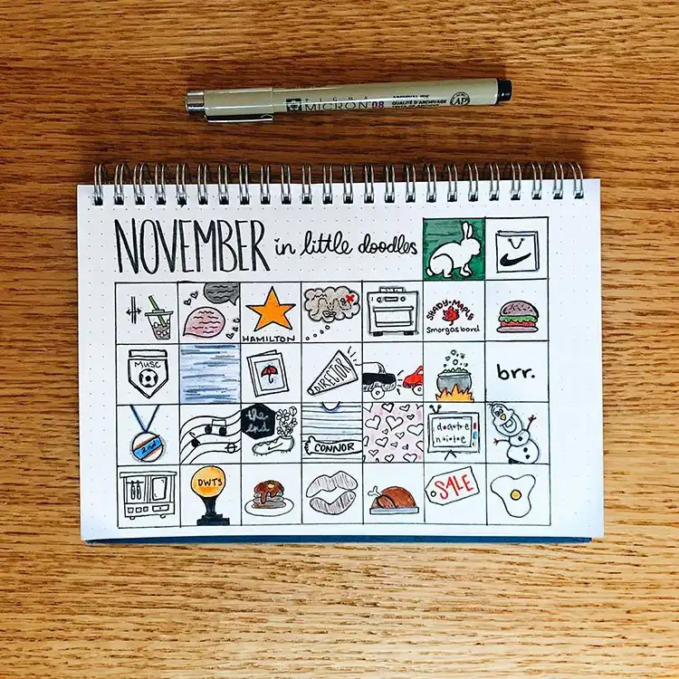 Whimsical bullet journal spread featuring mystical crystals and potion bottles for a magical November theme