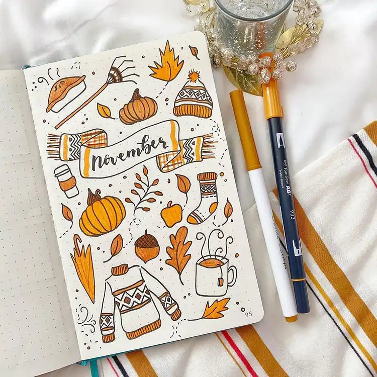 Minimalist office theme with an open window view for a November bullet journal cover page