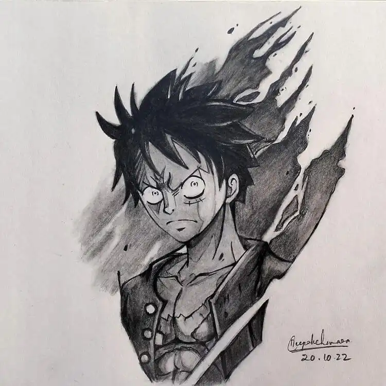 Action artwork of Monkey D. Luffy unleashing his Devil Fruit powers, stretching his limbs dynamically.