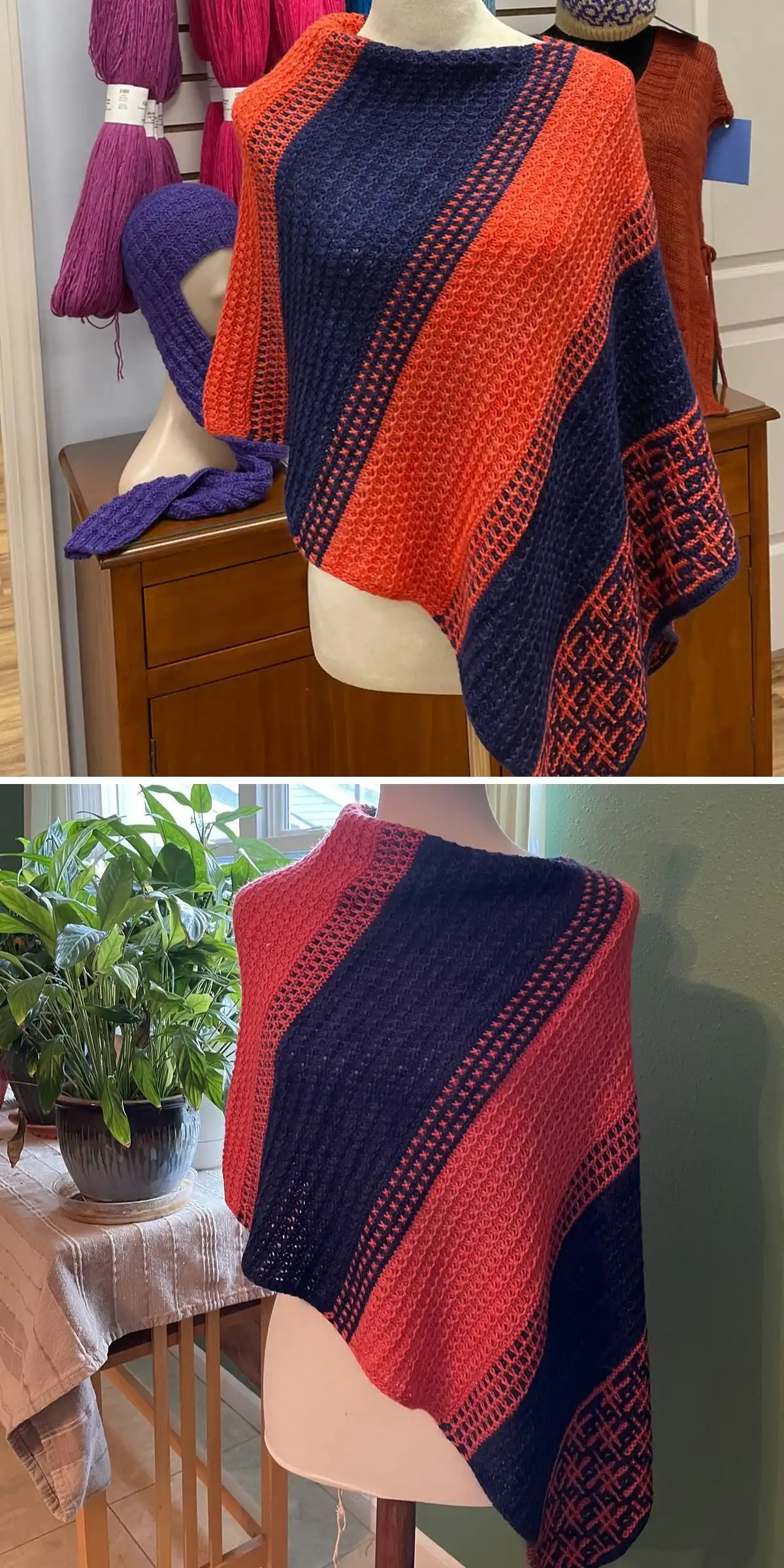 Nordic Fair Isle poncho with intricate colorwork patterns and traditional motifs.