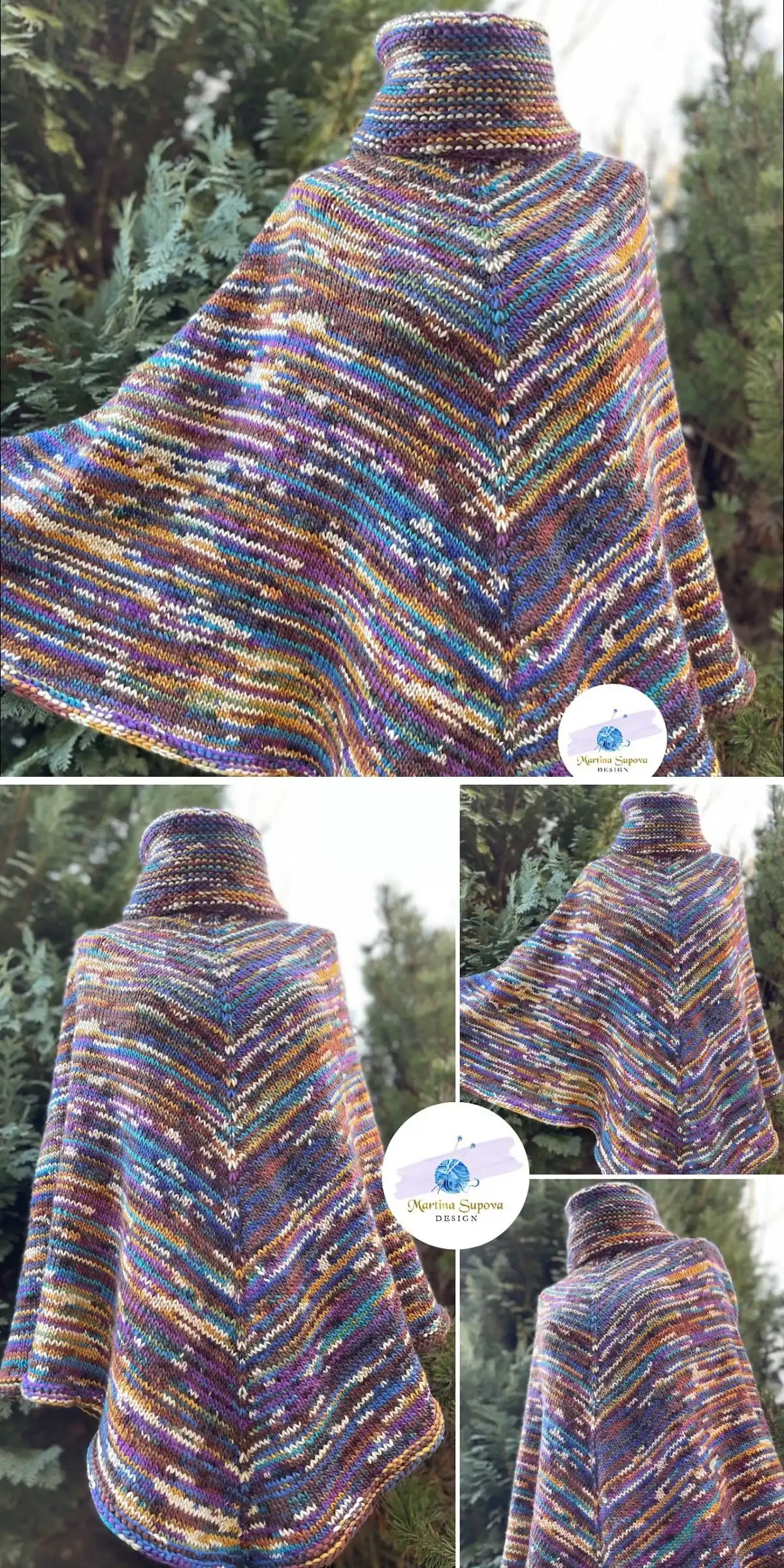 Easy drop stitch poncho creating an open, airy fabric with elongated loops.