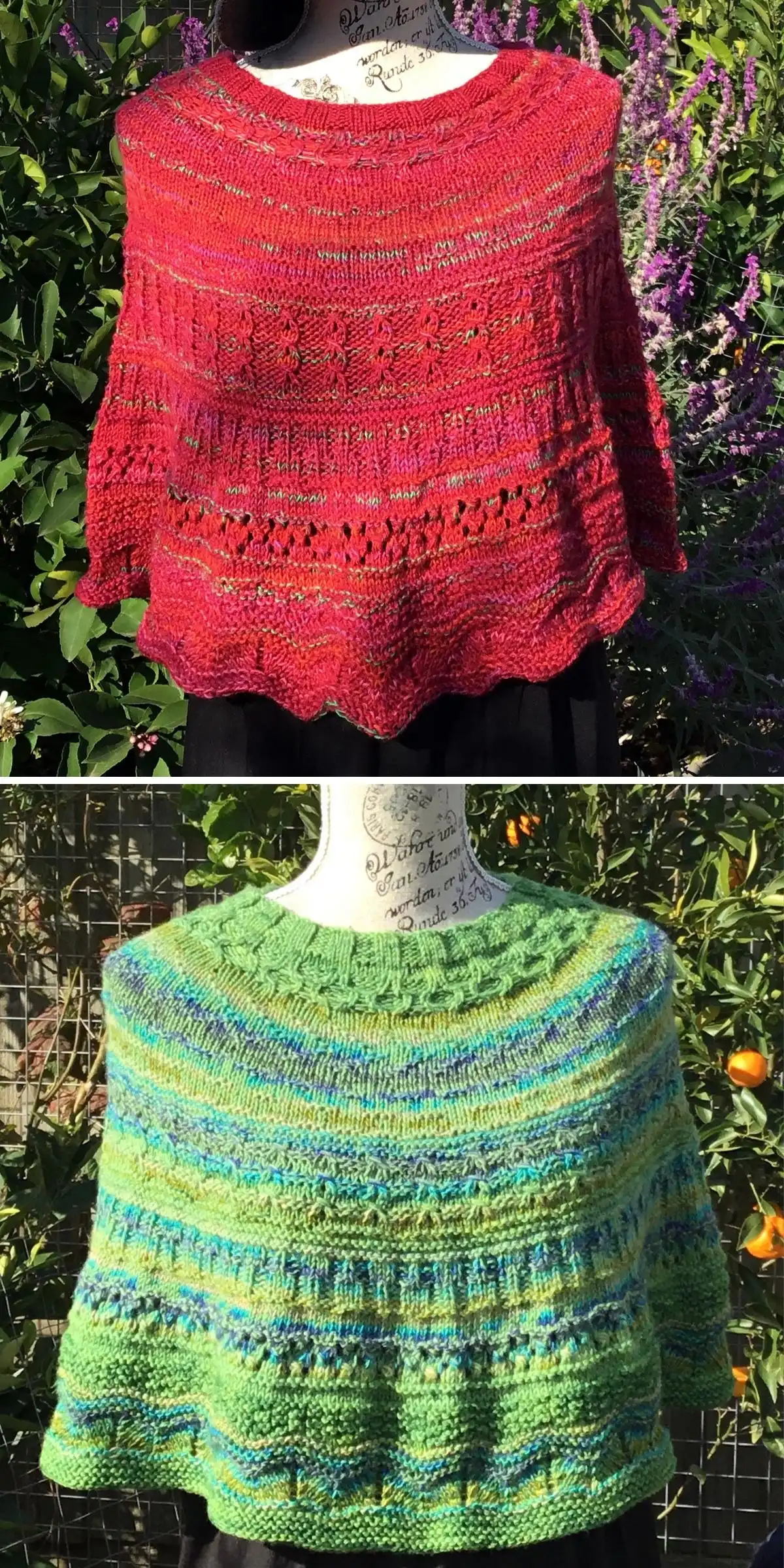 Openwork shawl-style poncho featuring delicate lace patterns and a light drape.