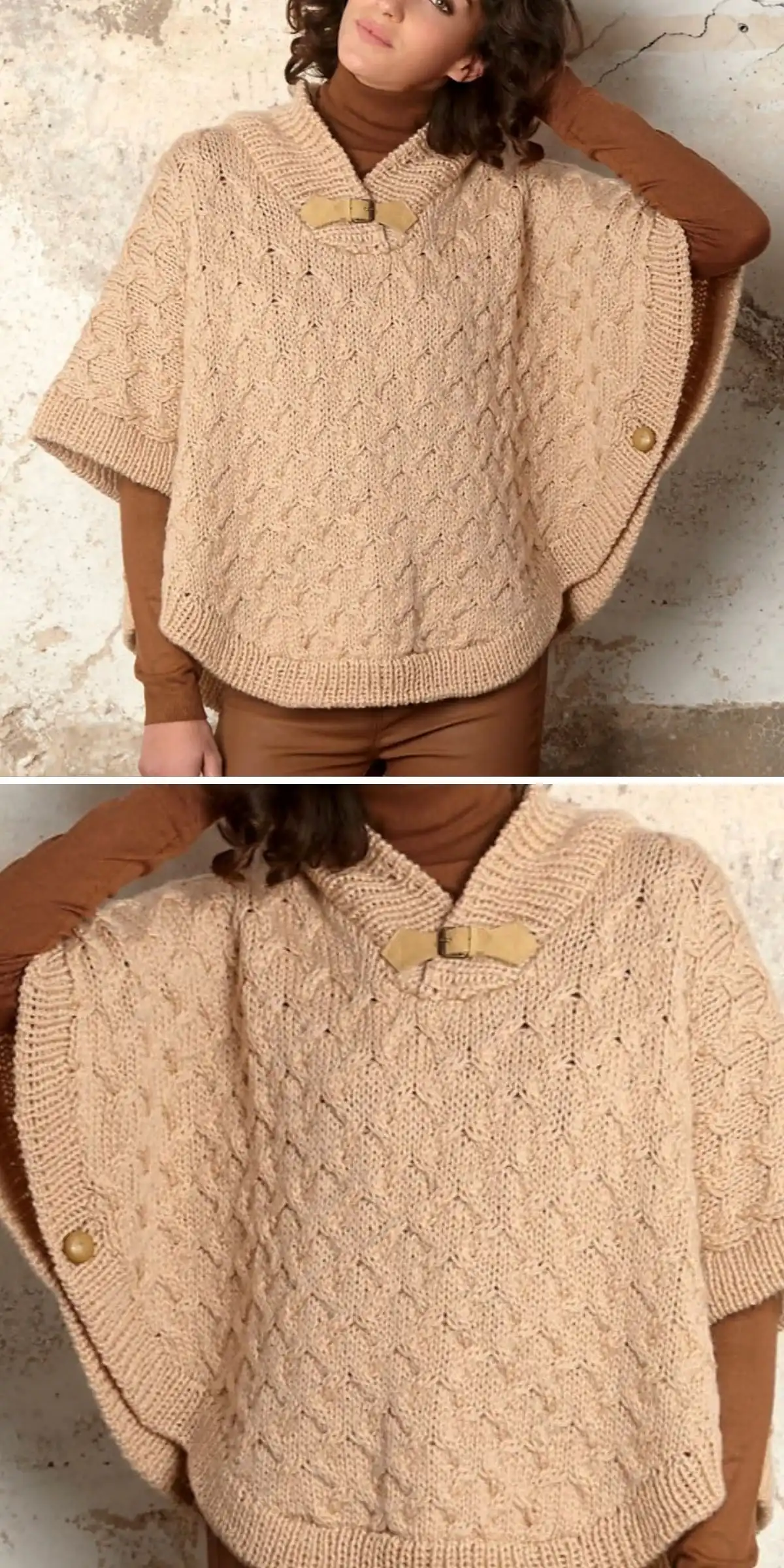 Variegated yarn statement poncho highlighting dynamic color changes.