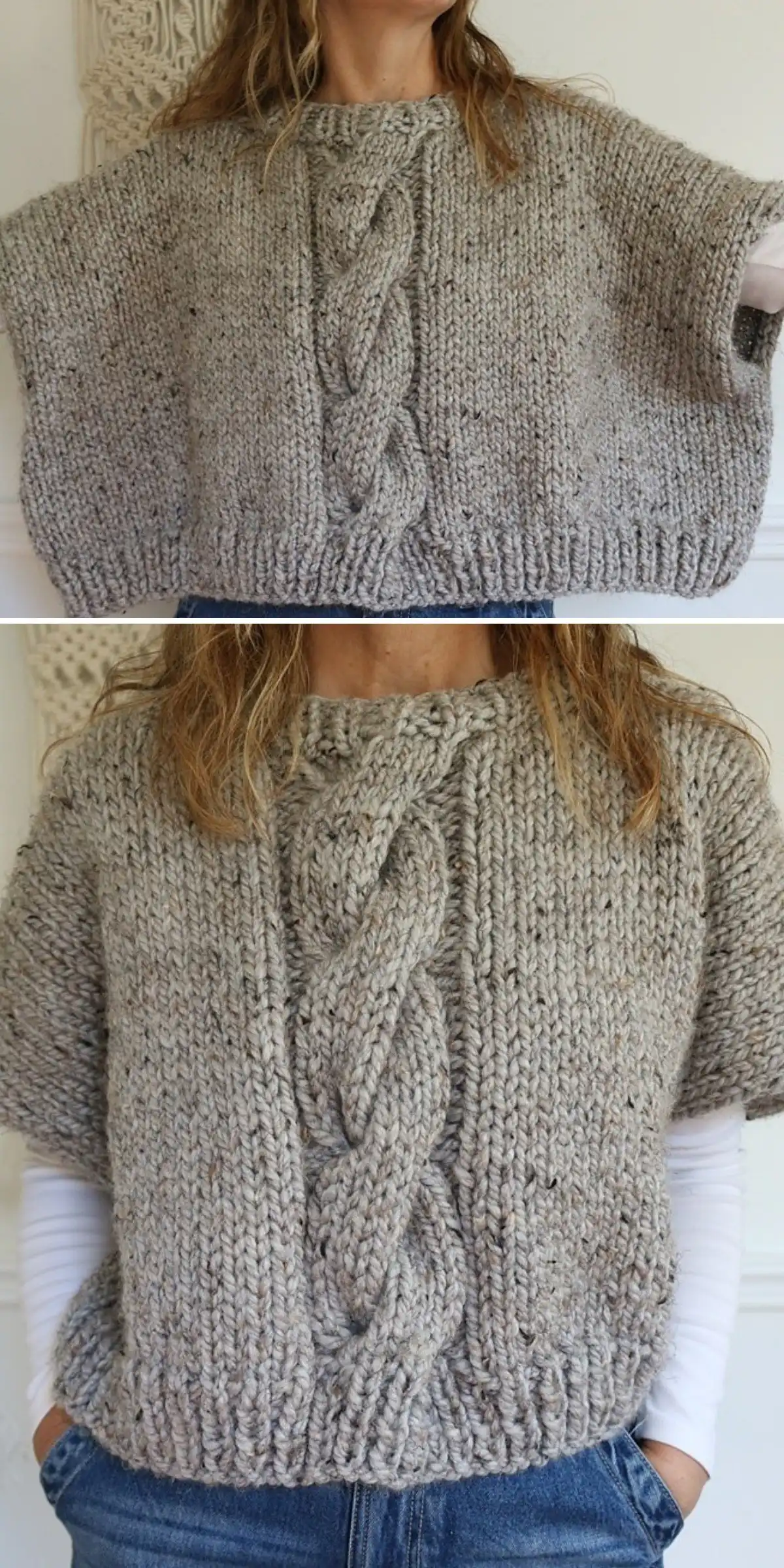 Classic fisherman's rib poncho with a plush, lofty, and reversible texture.