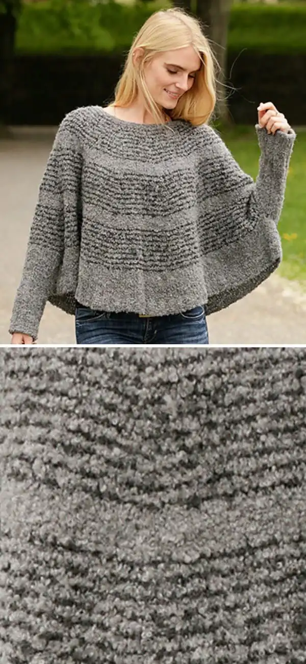 Modern ribbed poncho showcasing vertical 2x2 rib stitch and clean lines.