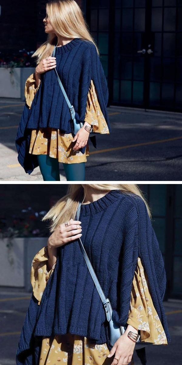 Elegant lace panel poncho featuring a central openwork lace design.