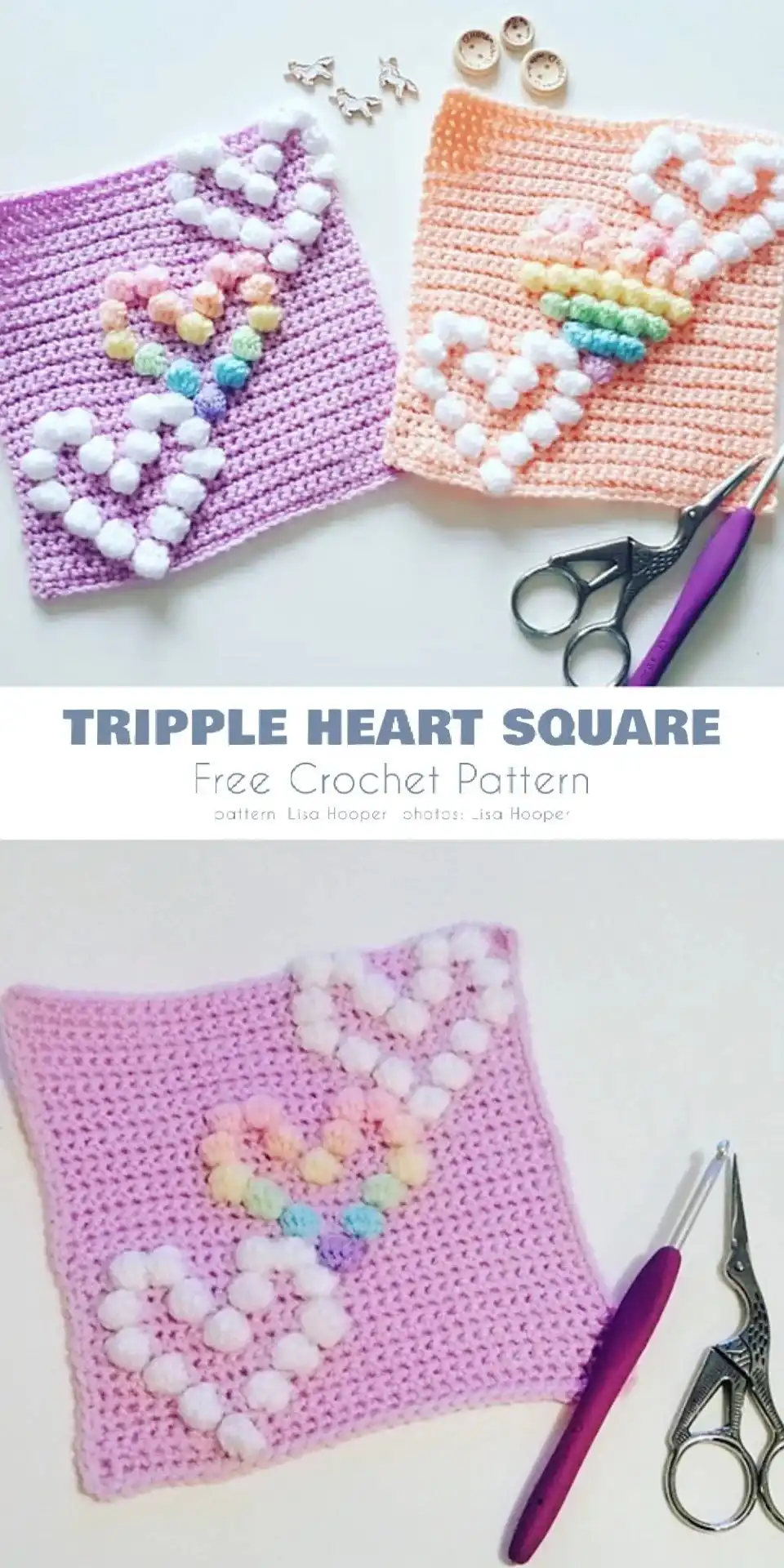 Two-tone popcorn hearts blanket, showcasing contrasting yarn colors for hearts and background.