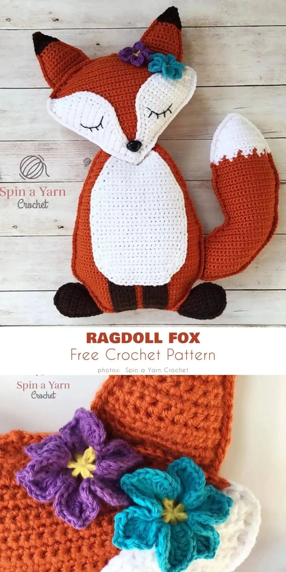 Cute and cuddly Ragdoll Fox Crochet Pattern in classic orange and cream colors.