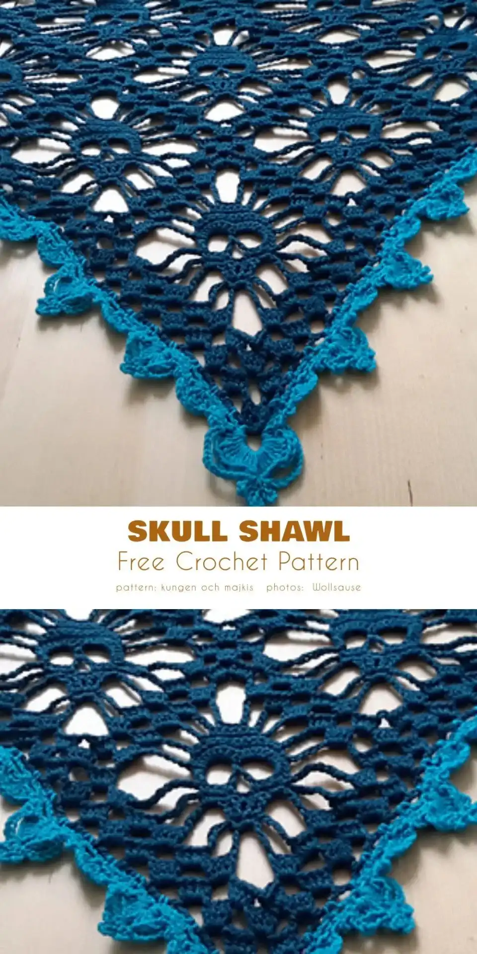 Skull Shawl or Scarf For Halloween Free Crochet Patterns 2 Close-up of a crocheted skull motif within a scarf, highlighting yarn texture and stitch detail