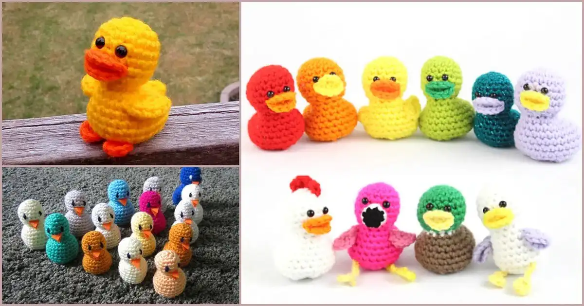 A collection of cute crocheted small ducks perfect for Easter decorations and gifts, showcasing various styles.