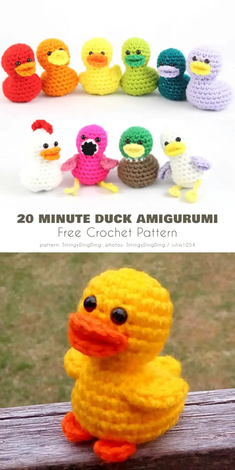 Adorable crocheted small duckling with a bright yellow body and orange beak, perfect for Easter.