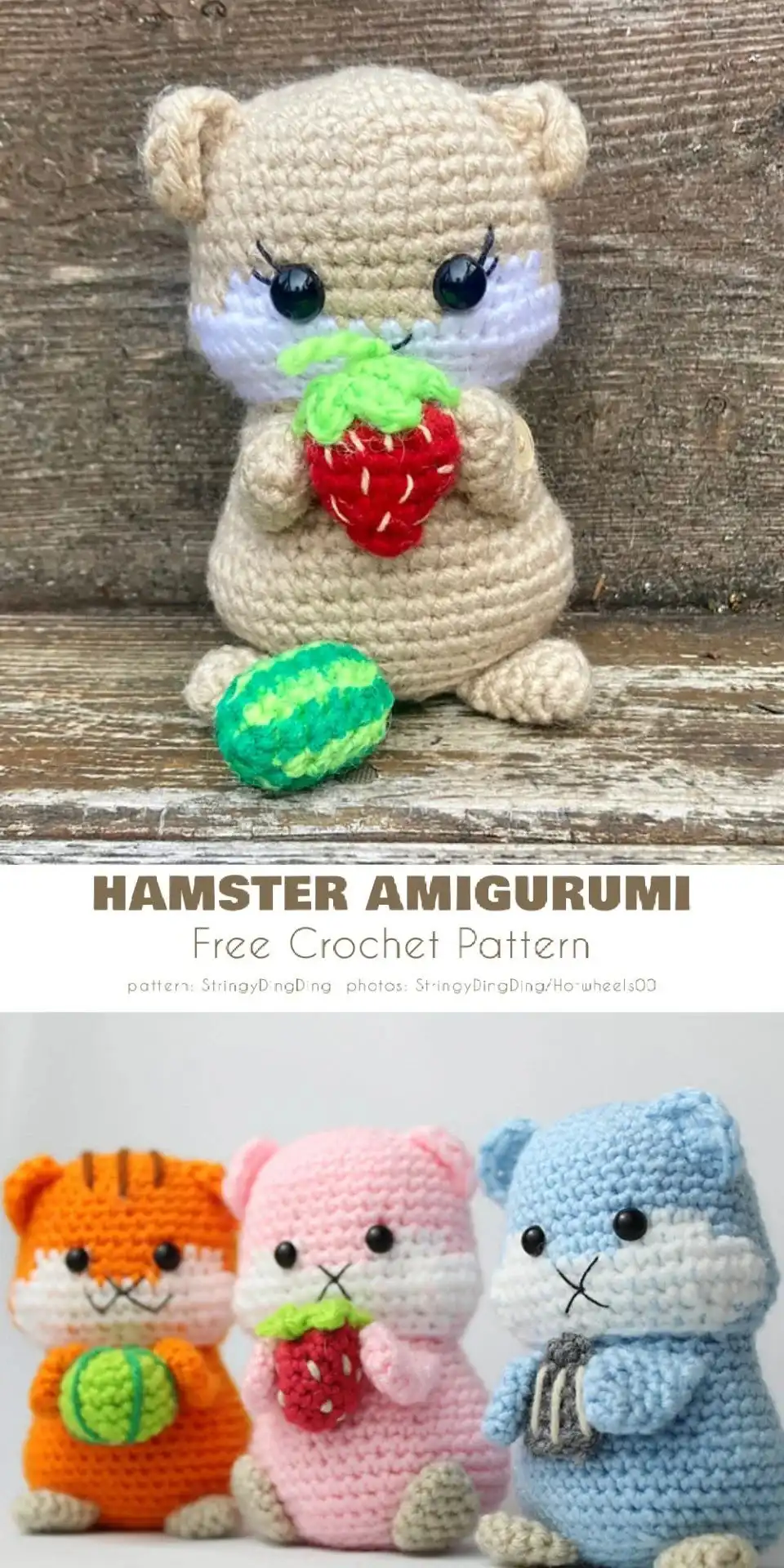 Close-up of a cute crocheted Hamster Amigurumi with tiny ears and a simple body, perfect for beginners following free crochet patterns.