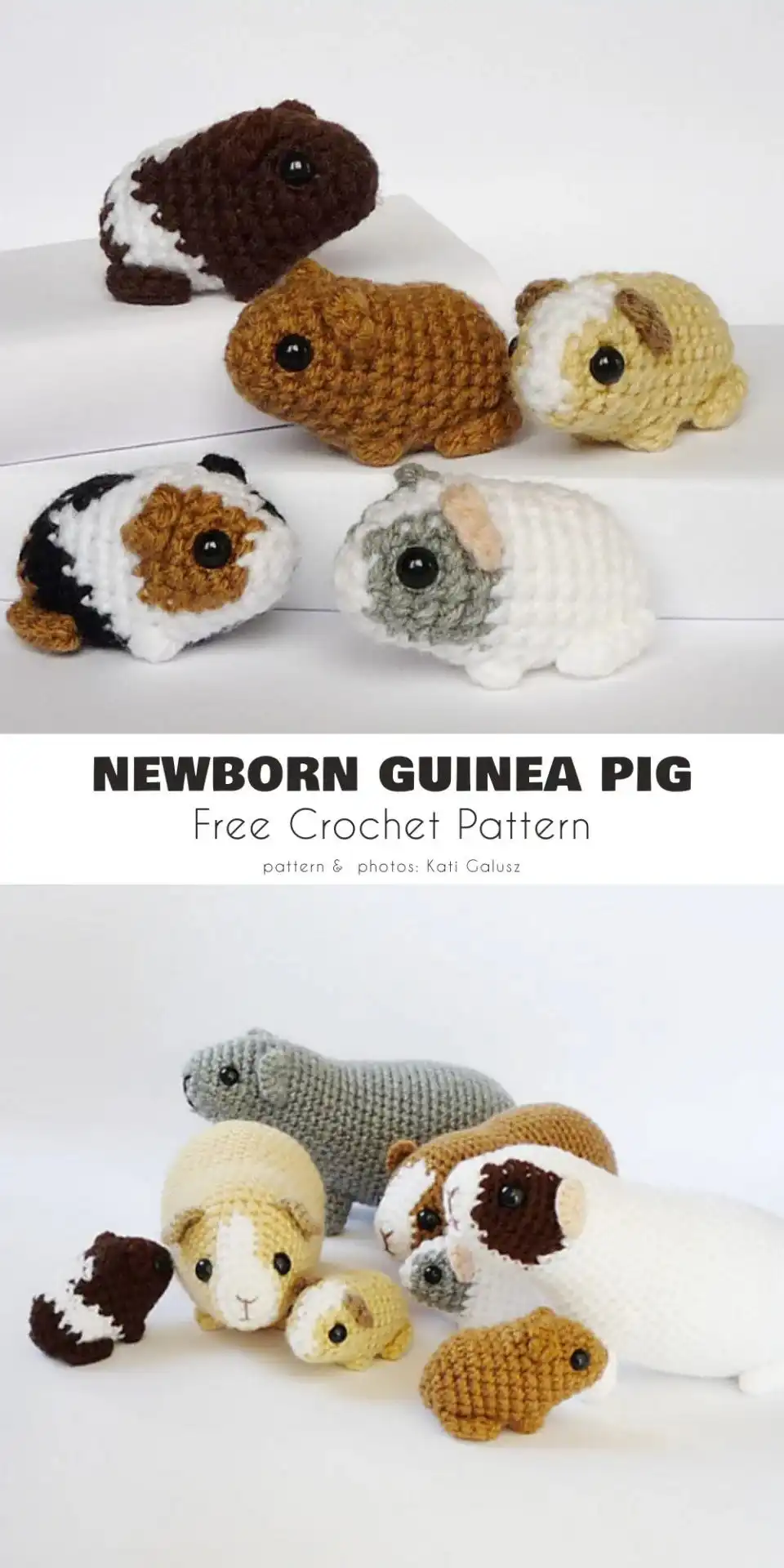 An endearing Newborn Guinea Pig Amigurumi, crocheted with natural-toned yarn, showcasing its tiny features and cuddly form.