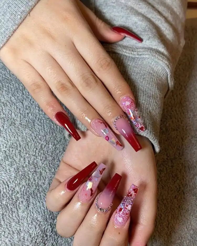 Chic and modern solid red acrylic nails, exuding elegance and style, perfect for a sophisticated look.