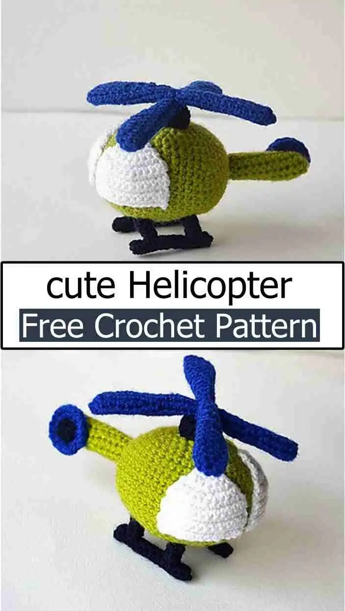 Step-by-Step Free Crochet Helicopter Pattern for Kids' Toys 5 A medium-sized crochet helicopter with clear rotor details, demonstrating a versatile design from the Step-by-Step Free Crochet Helicopter Pattern for Kids' Toys.