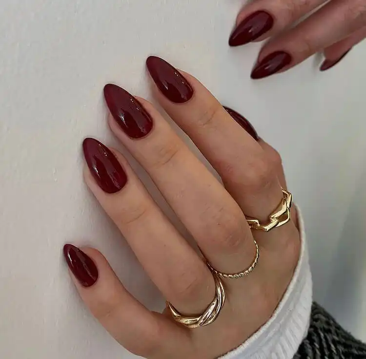 Stunning Blue Nail Designs - Perfect Winter Nail Design Ideas 6 Bold Burgundy Nails, a rich and warm hue perfect for winter, offering a cozy vibe in stunning blue nail designs.