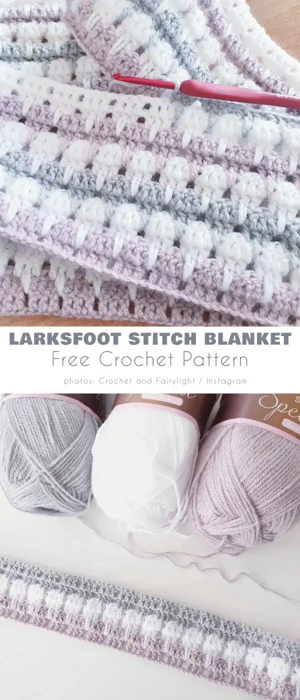 Larksfoot crochet blanket featuring delicate pastel stripes, ideal for a nursery or child's room