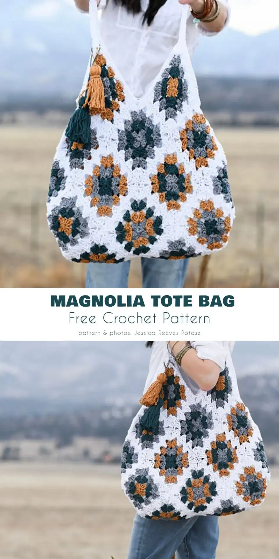 Rustic yet modern Magnolia Tote Bag made from natural-toned crochet, showcasing its texture and spacious design.
