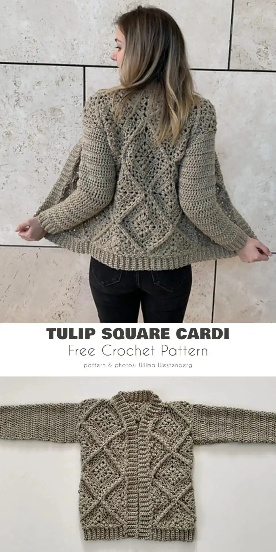 Summer Cardigan Ideas 2 Close-up of a Tulip Square Cardi showing intricate textured squares and ribbed details.
