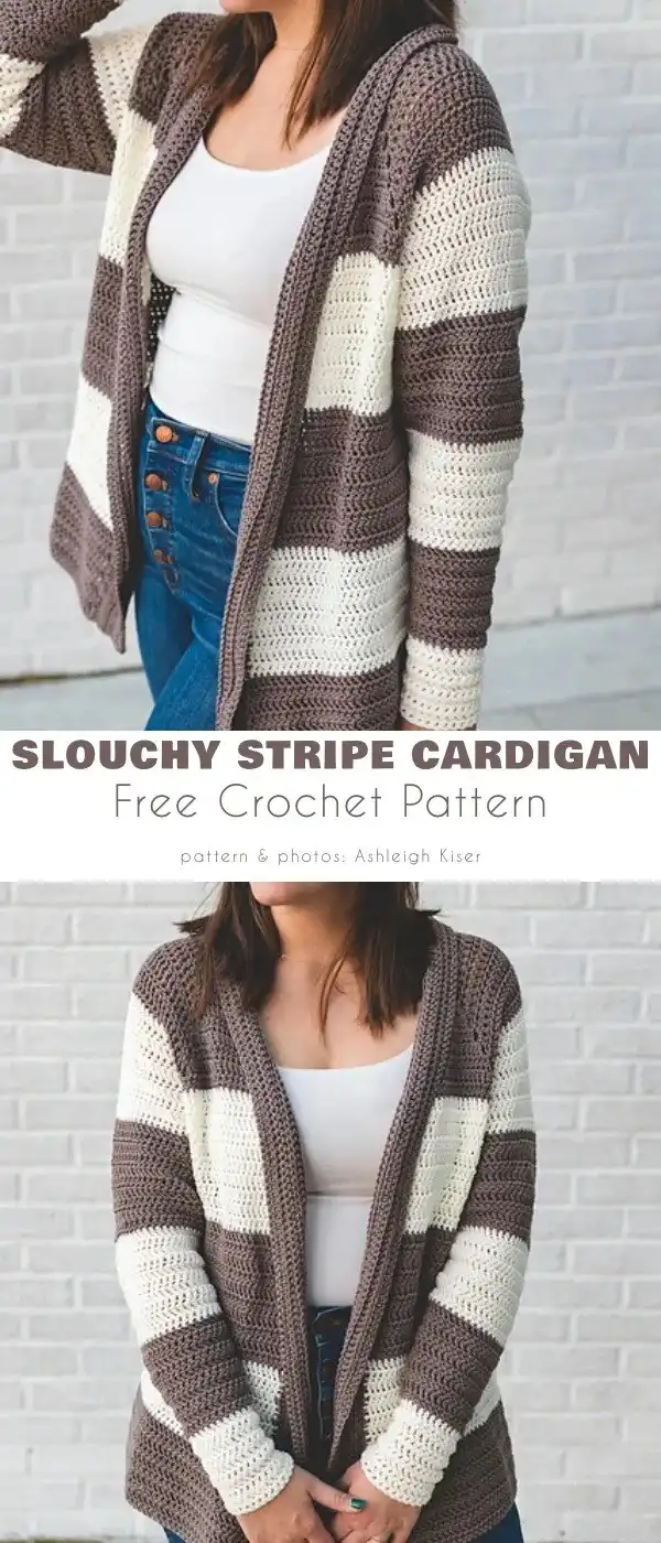 Summer Cardigan Ideas 5 Slouchy Stripe Women Cardigan in a homey, relaxed fit with visible textured stripes.